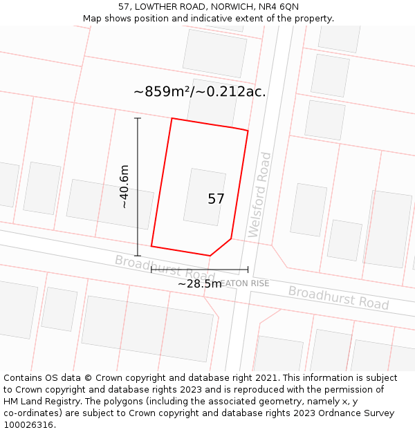 57, LOWTHER ROAD, NORWICH, NR4 6QN: Plot and title map