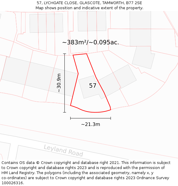 57, LYCHGATE CLOSE, GLASCOTE, TAMWORTH, B77 2SE: Plot and title map