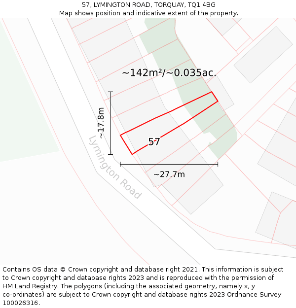 57, LYMINGTON ROAD, TORQUAY, TQ1 4BG: Plot and title map