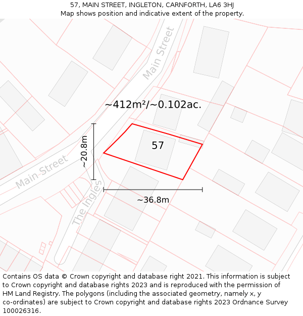 57, MAIN STREET, INGLETON, CARNFORTH, LA6 3HJ: Plot and title map