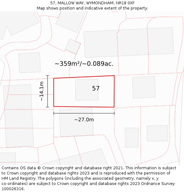 57, MALLOW WAY, WYMONDHAM, NR18 0XF: Plot and title map