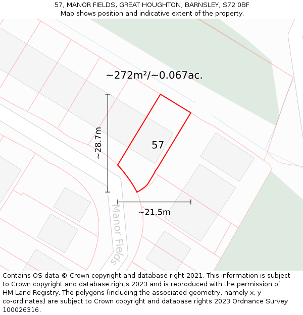 57, MANOR FIELDS, GREAT HOUGHTON, BARNSLEY, S72 0BF: Plot and title map