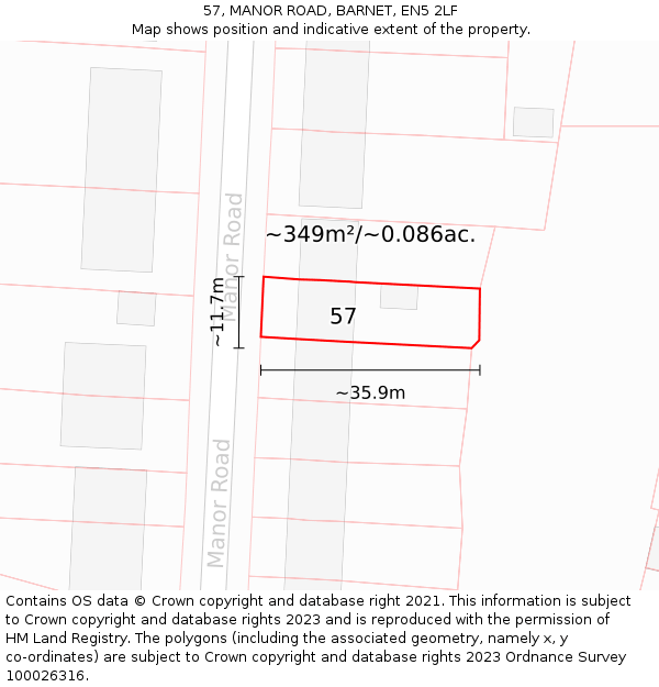 57, MANOR ROAD, BARNET, EN5 2LF: Plot and title map