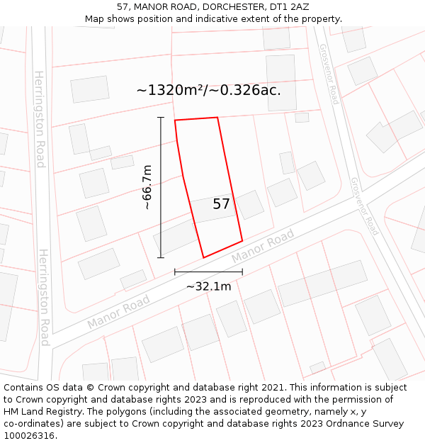 57, MANOR ROAD, DORCHESTER, DT1 2AZ: Plot and title map