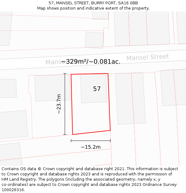 57, MANSEL STREET, BURRY PORT, SA16 0BB: Plot and title map