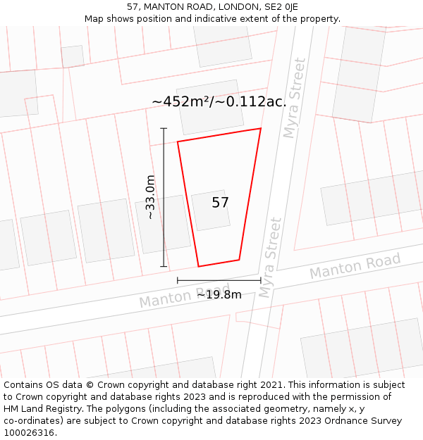 57, MANTON ROAD, LONDON, SE2 0JE: Plot and title map
