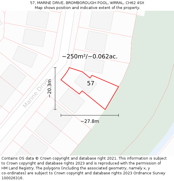 57, MARINE DRIVE, BROMBOROUGH POOL, WIRRAL, CH62 4SX: Plot and title map