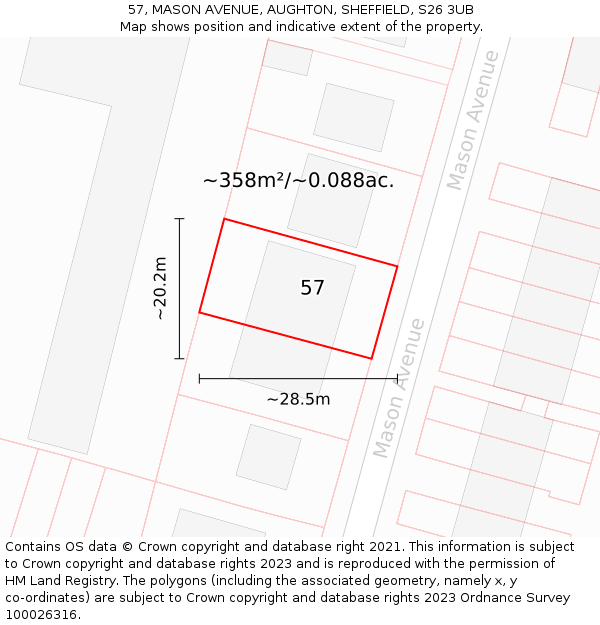 57, MASON AVENUE, AUGHTON, SHEFFIELD, S26 3UB: Plot and title map