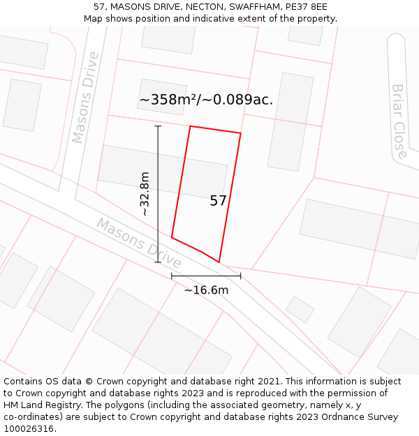 57, MASONS DRIVE, NECTON, SWAFFHAM, PE37 8EE: Plot and title map