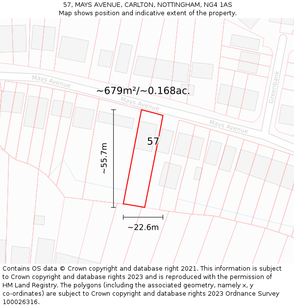 57, MAYS AVENUE, CARLTON, NOTTINGHAM, NG4 1AS: Plot and title map