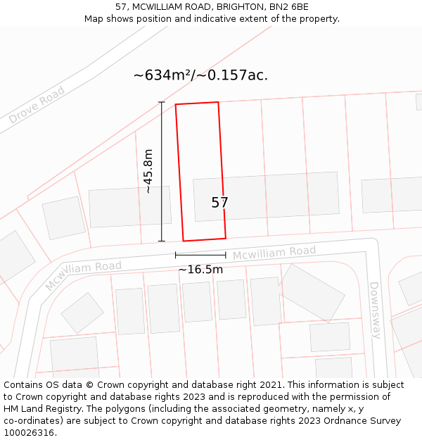 57, MCWILLIAM ROAD, BRIGHTON, BN2 6BE: Plot and title map