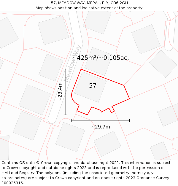57, MEADOW WAY, MEPAL, ELY, CB6 2GH: Plot and title map