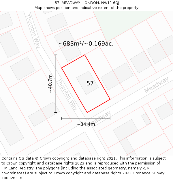 57, MEADWAY, LONDON, NW11 6QJ: Plot and title map