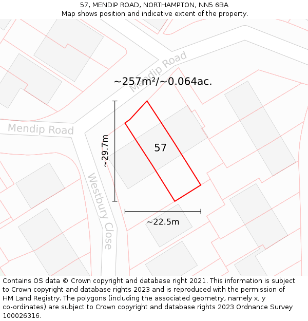 57, MENDIP ROAD, NORTHAMPTON, NN5 6BA: Plot and title map