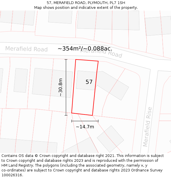 57, MERAFIELD ROAD, PLYMOUTH, PL7 1SH: Plot and title map