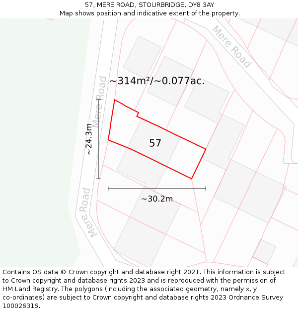 57, MERE ROAD, STOURBRIDGE, DY8 3AY: Plot and title map