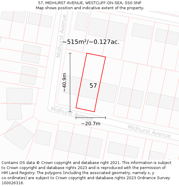 57, MIDHURST AVENUE, WESTCLIFF-ON-SEA, SS0 0NP: Plot and title map