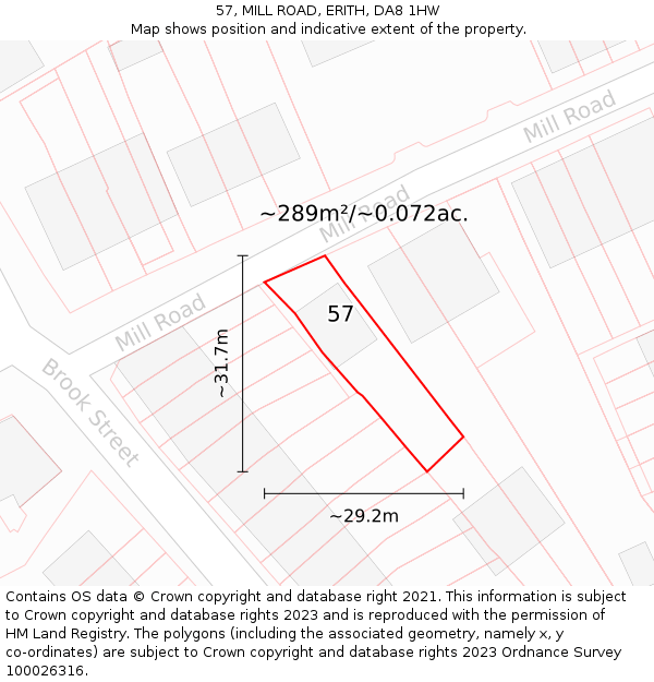 57, MILL ROAD, ERITH, DA8 1HW: Plot and title map