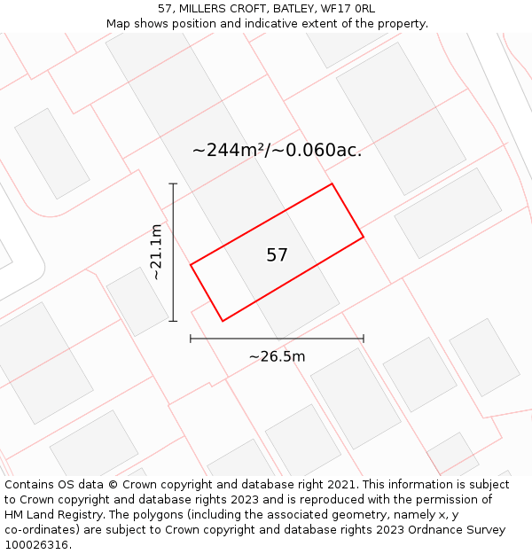 57, MILLERS CROFT, BATLEY, WF17 0RL: Plot and title map