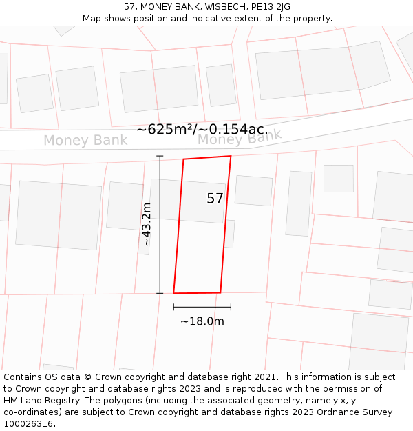 57, MONEY BANK, WISBECH, PE13 2JG: Plot and title map