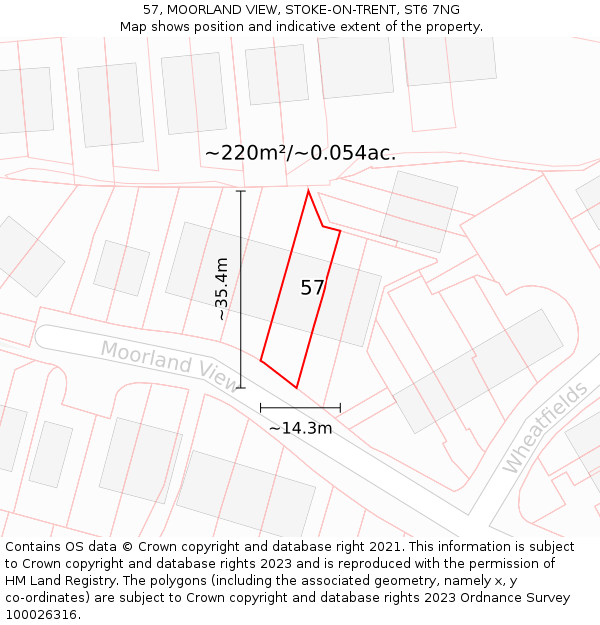 57, MOORLAND VIEW, STOKE-ON-TRENT, ST6 7NG: Plot and title map