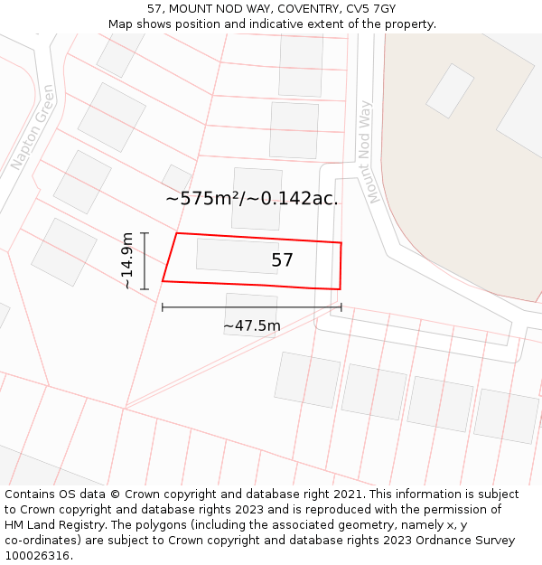 57, MOUNT NOD WAY, COVENTRY, CV5 7GY: Plot and title map