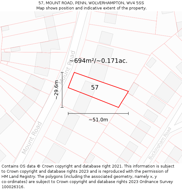 57, MOUNT ROAD, PENN, WOLVERHAMPTON, WV4 5SS: Plot and title map