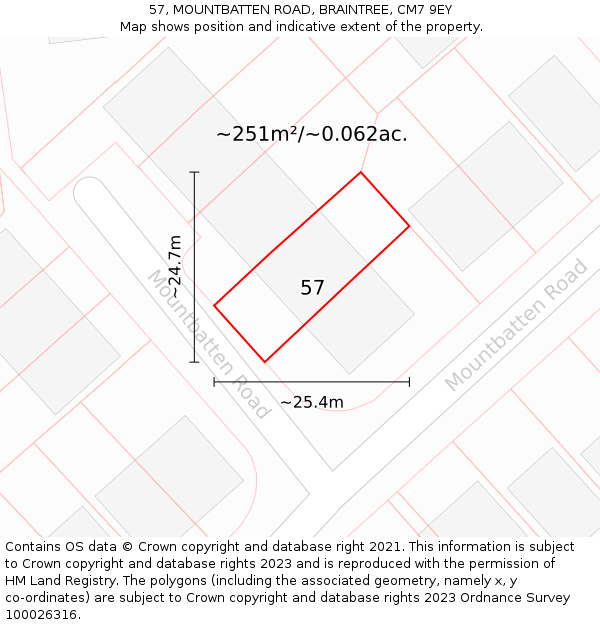 57, MOUNTBATTEN ROAD, BRAINTREE, CM7 9EY: Plot and title map
