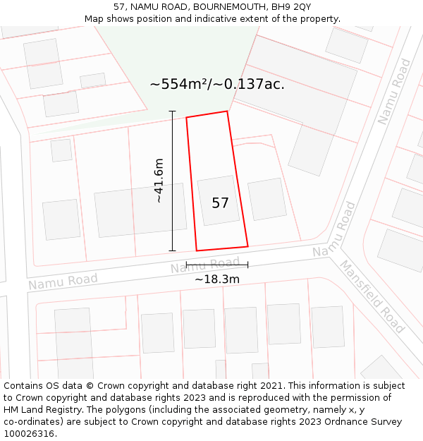 57, NAMU ROAD, BOURNEMOUTH, BH9 2QY: Plot and title map