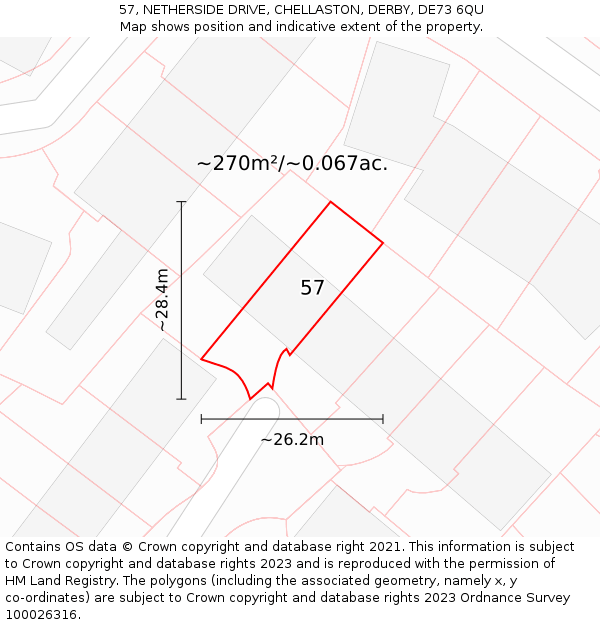 57, NETHERSIDE DRIVE, CHELLASTON, DERBY, DE73 6QU: Plot and title map