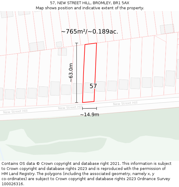 57, NEW STREET HILL, BROMLEY, BR1 5AX: Plot and title map
