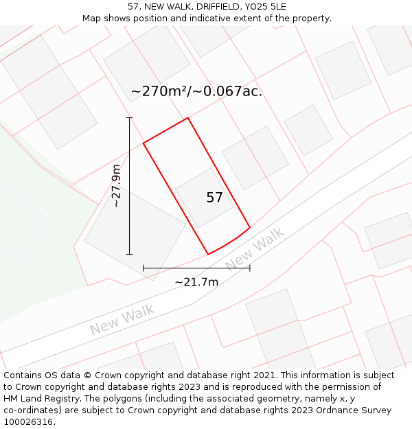 57, NEW WALK, DRIFFIELD, YO25 5LE: Plot and title map