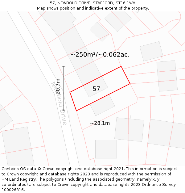 57, NEWBOLD DRIVE, STAFFORD, ST16 1WA: Plot and title map