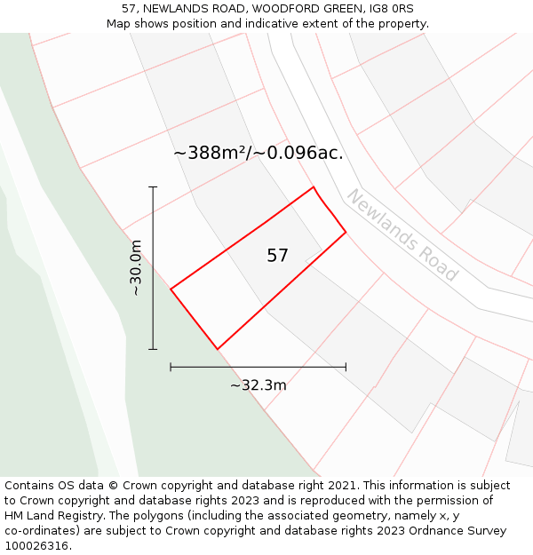 57, NEWLANDS ROAD, WOODFORD GREEN, IG8 0RS: Plot and title map