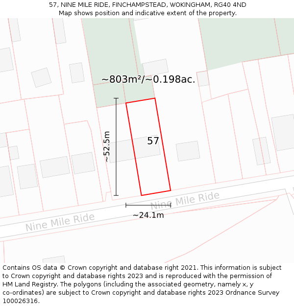 57, NINE MILE RIDE, FINCHAMPSTEAD, WOKINGHAM, RG40 4ND: Plot and title map
