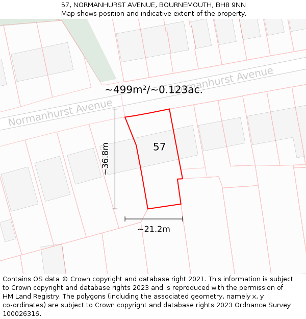 57, NORMANHURST AVENUE, BOURNEMOUTH, BH8 9NN: Plot and title map