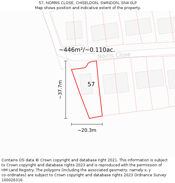 57, NORRIS CLOSE, CHISELDON, SWINDON, SN4 0LP: Plot and title map