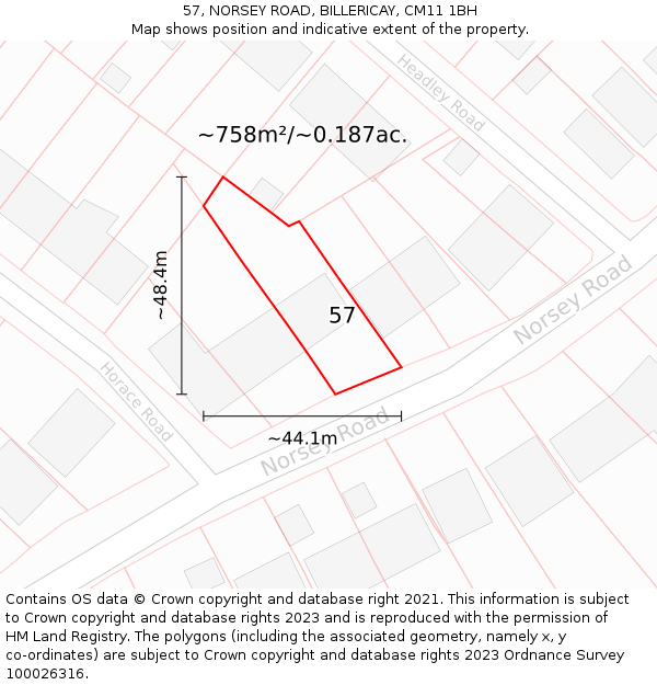 57, NORSEY ROAD, BILLERICAY, CM11 1BH: Plot and title map
