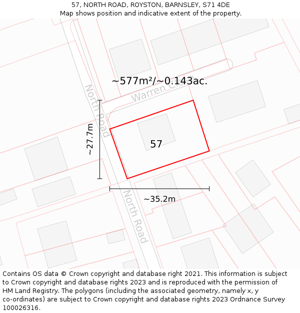 57, NORTH ROAD, ROYSTON, BARNSLEY, S71 4DE: Plot and title map