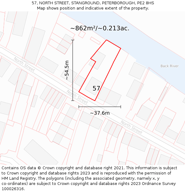 57, NORTH STREET, STANGROUND, PETERBOROUGH, PE2 8HS: Plot and title map
