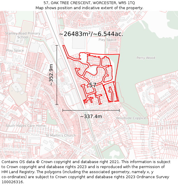 57, OAK TREE CRESCENT, WORCESTER, WR5 1TQ: Plot and title map