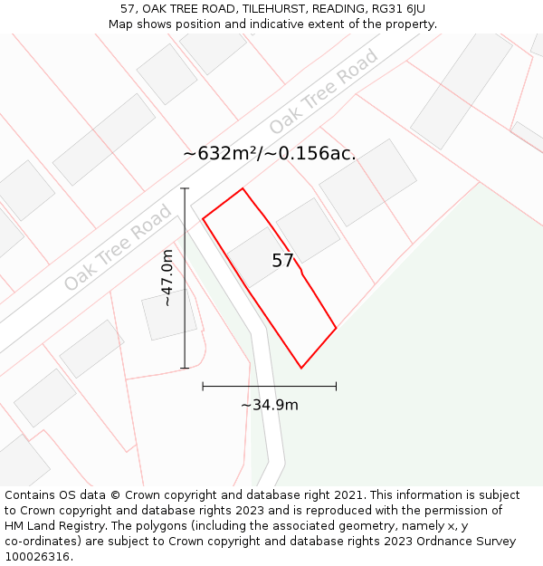 57, OAK TREE ROAD, TILEHURST, READING, RG31 6JU: Plot and title map