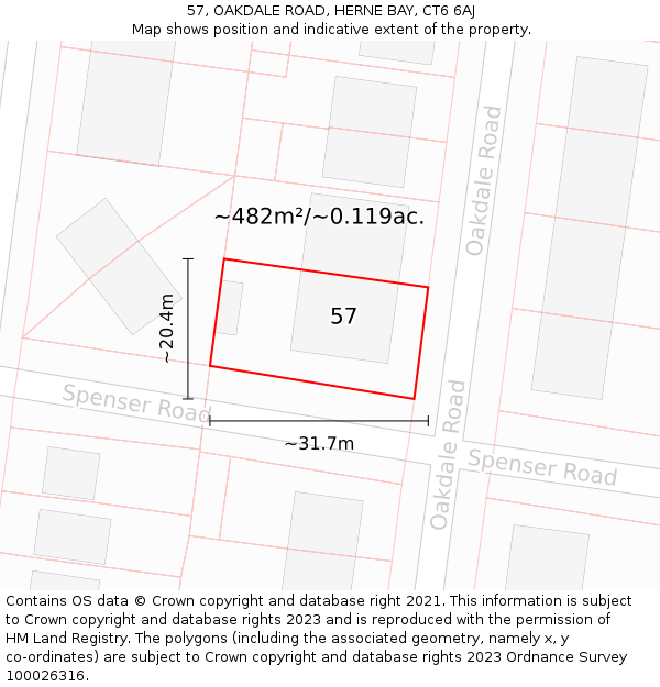 57, OAKDALE ROAD, HERNE BAY, CT6 6AJ: Plot and title map