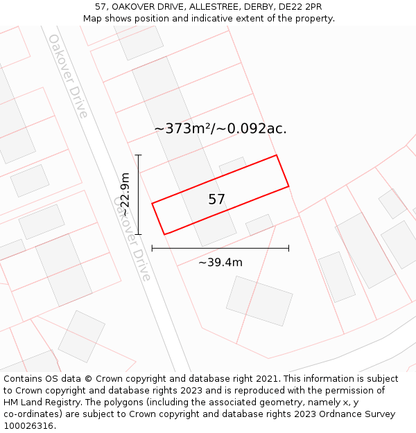 57, OAKOVER DRIVE, ALLESTREE, DERBY, DE22 2PR: Plot and title map