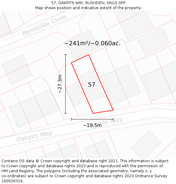 57, OAKPITS WAY, RUSHDEN, NN10 0PP: Plot and title map