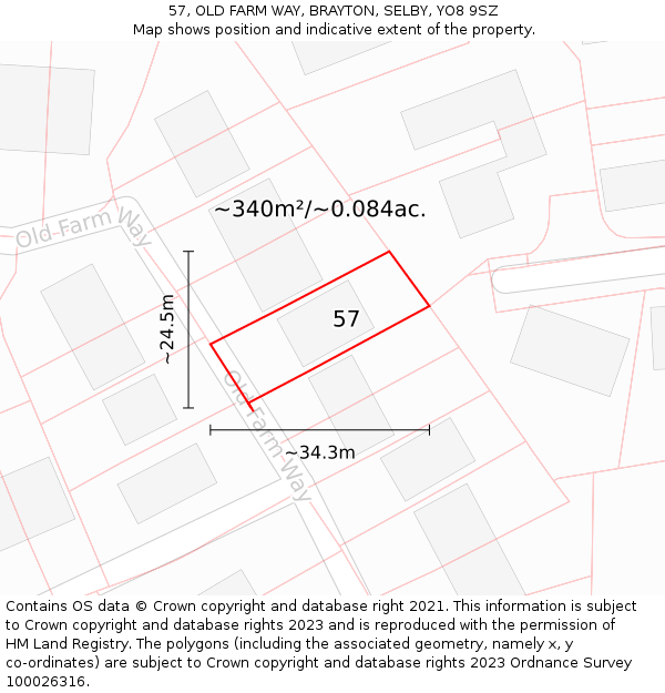 57, OLD FARM WAY, BRAYTON, SELBY, YO8 9SZ: Plot and title map