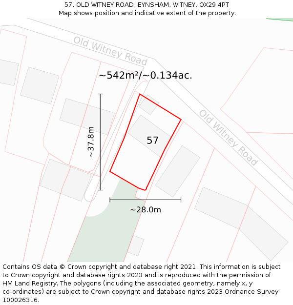 57, OLD WITNEY ROAD, EYNSHAM, WITNEY, OX29 4PT: Plot and title map