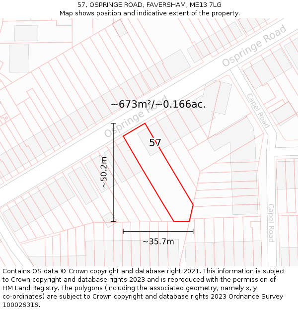 57, OSPRINGE ROAD, FAVERSHAM, ME13 7LG: Plot and title map