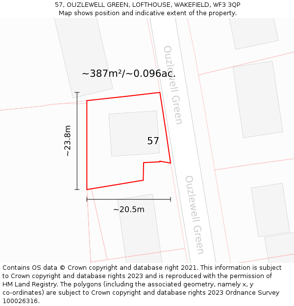 57, OUZLEWELL GREEN, LOFTHOUSE, WAKEFIELD, WF3 3QP: Plot and title map
