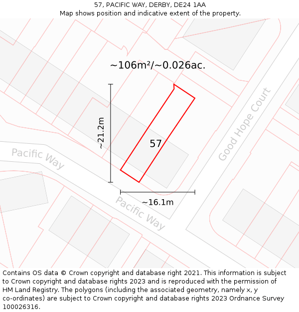 57, PACIFIC WAY, DERBY, DE24 1AA: Plot and title map
